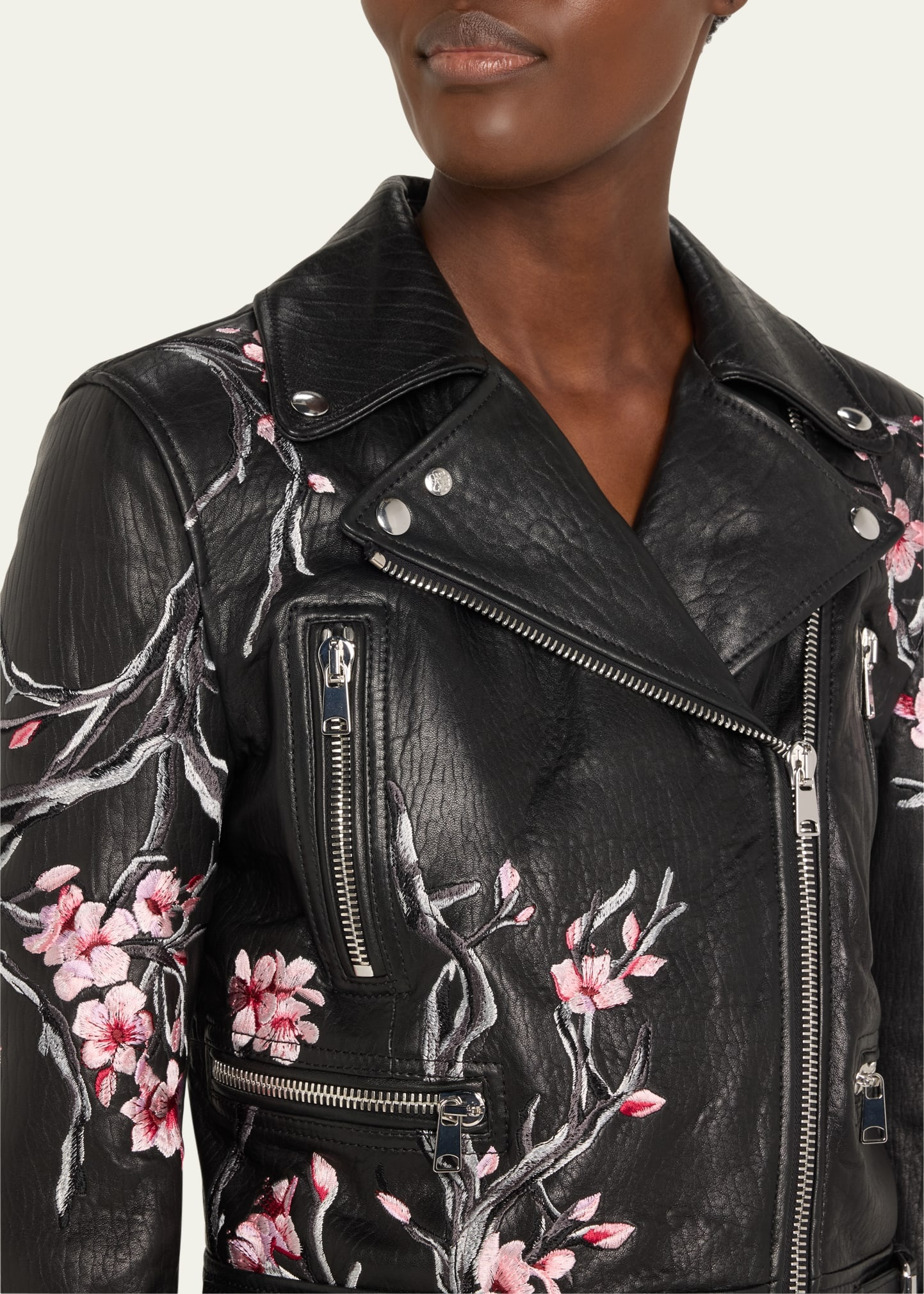 M*QUEEN Embroidered Leather Moto Biker Jacket Limited