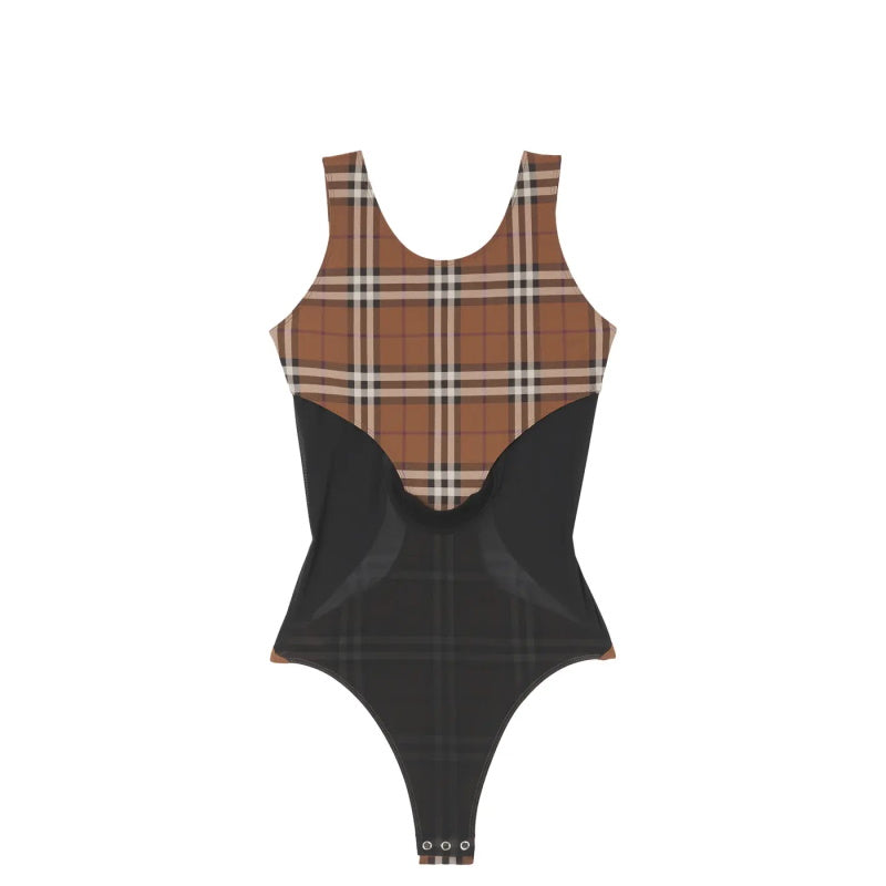*BURBBER Madison Check Jersey & Mesh Bodysuit