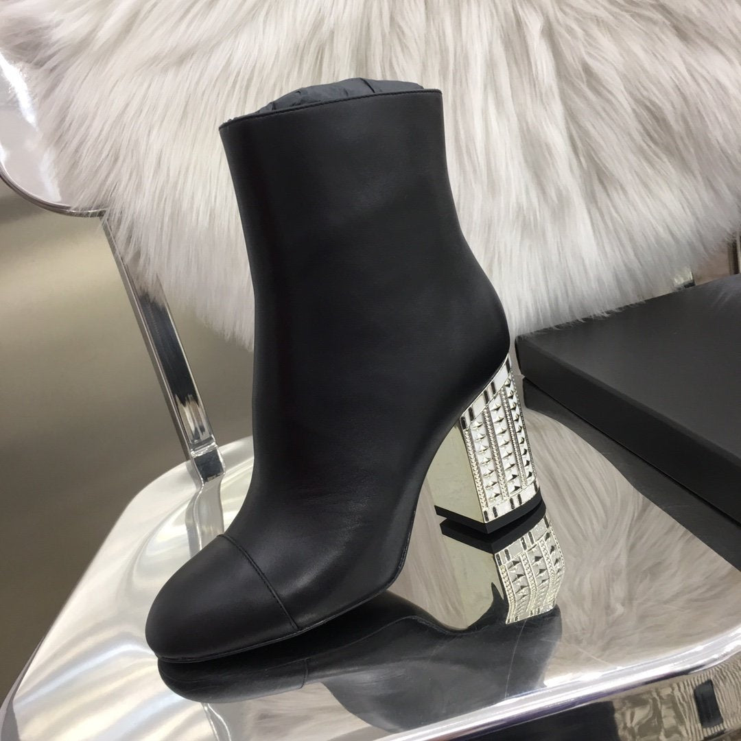 CHL Boots Heels Black Silver