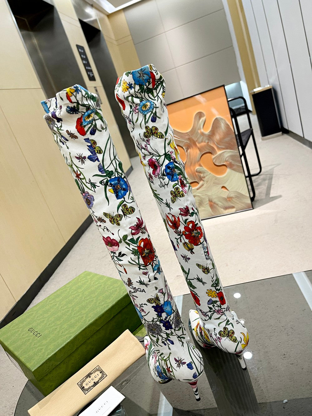 GU vs *BAL Boots High Above Knee 3 Style 's Flowers Stretch