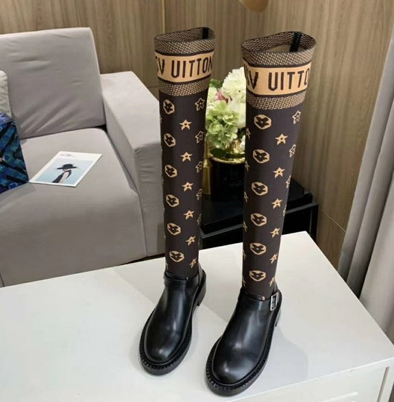 LU Boots Black High Knees Over