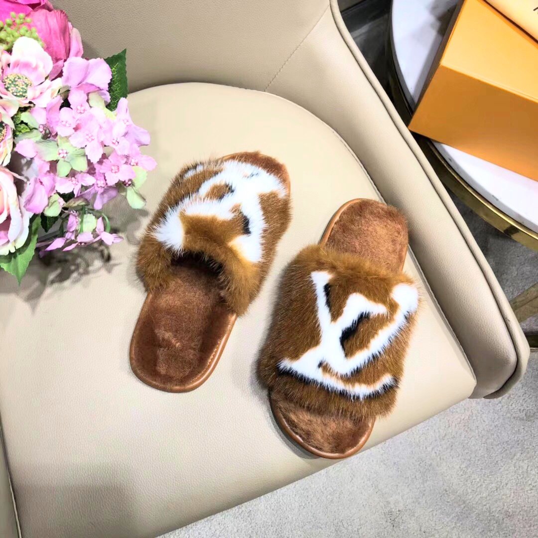 LU Mule Slippers Fur Brown