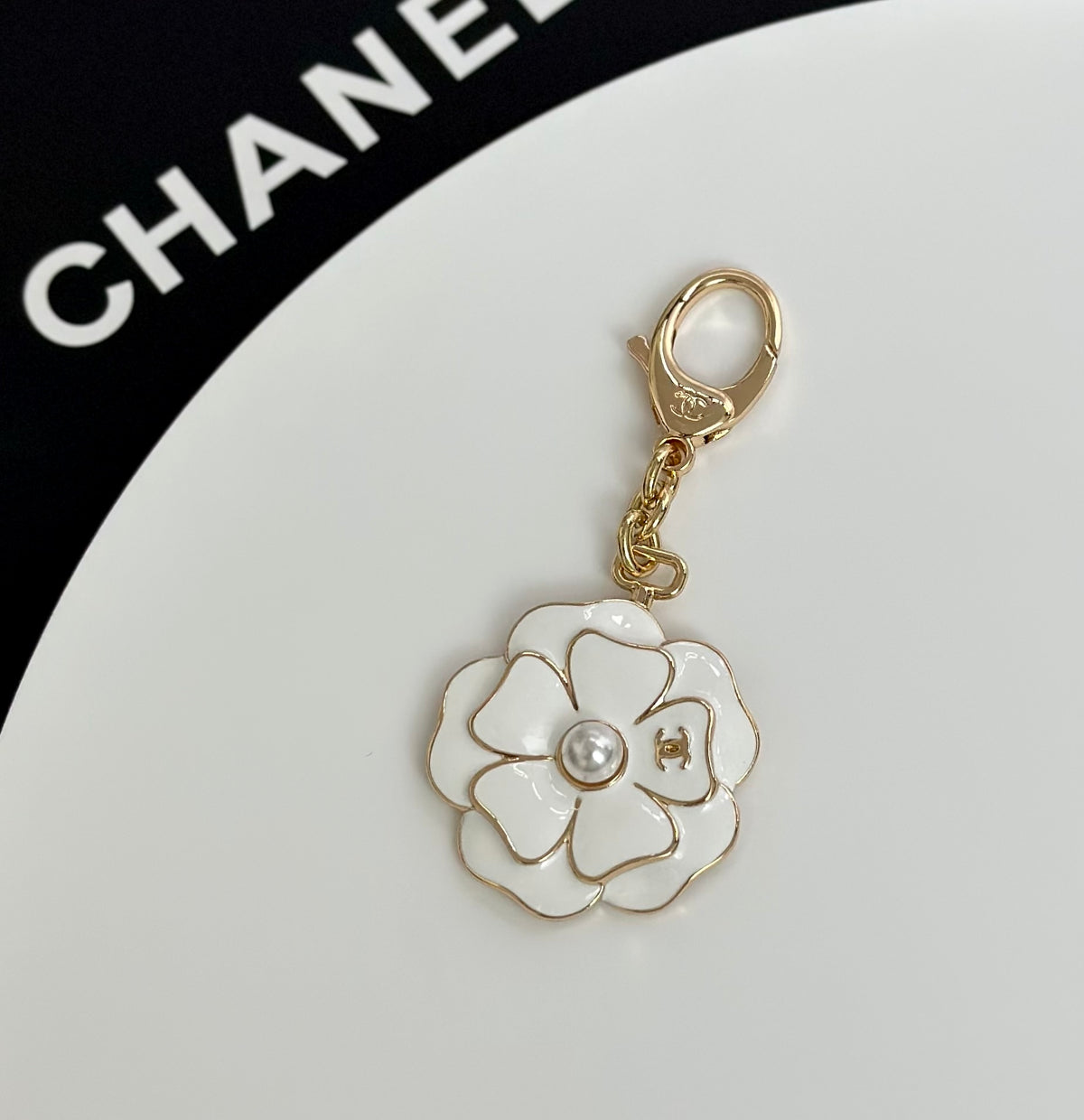 CHL Enamel Camellia and Faux Pearl Key Chain 3 Color's