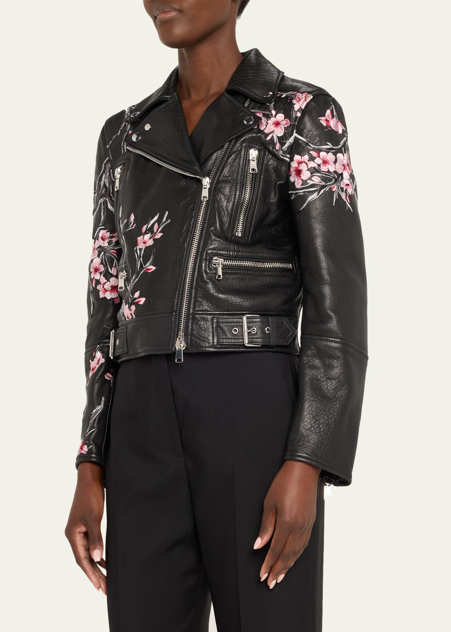 M*QUEEN Embroidered Leather Moto Biker Jacket  Limited