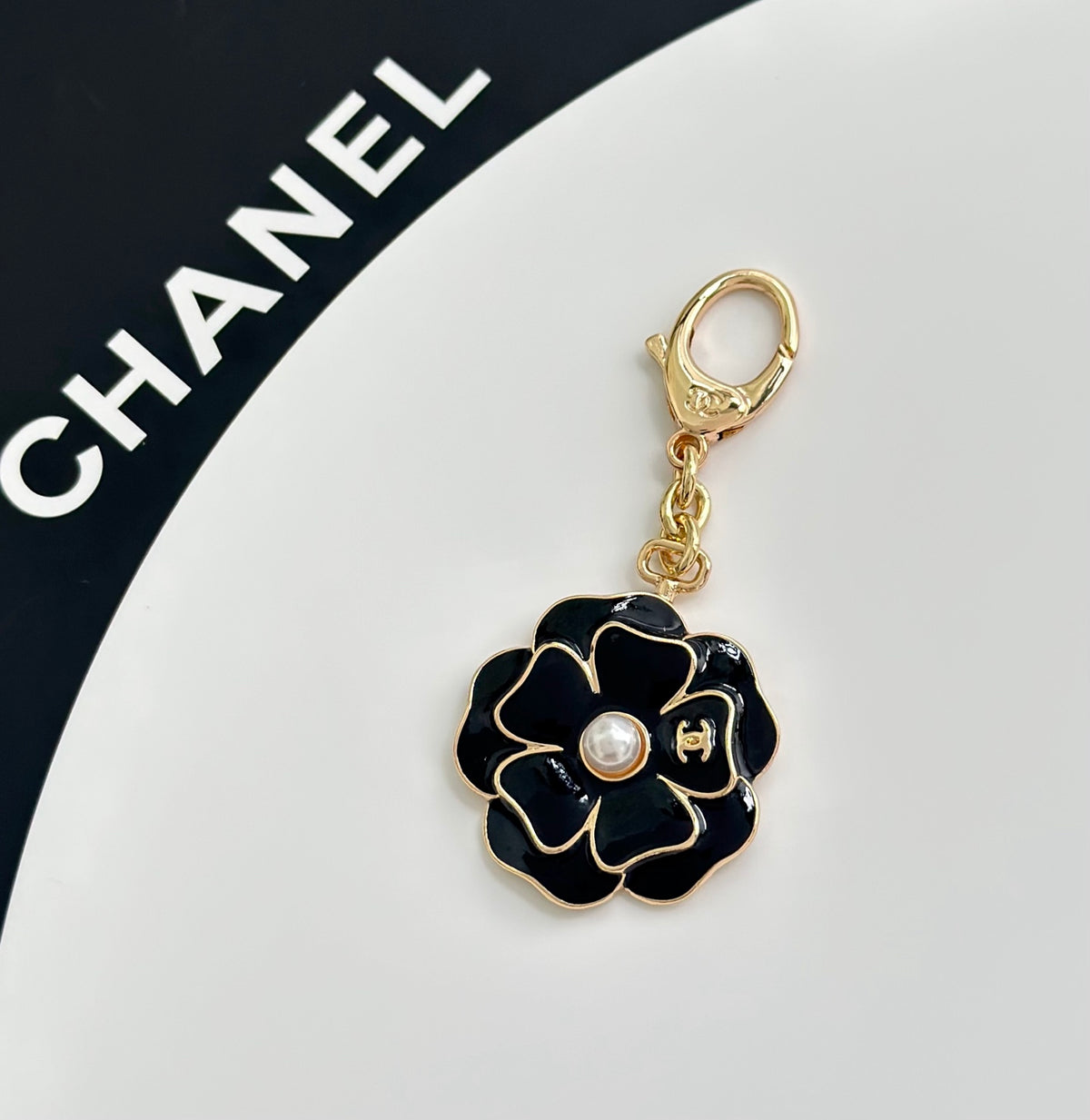 CHL Enamel Camellia and Faux Pearl Key Chain 3 Color's