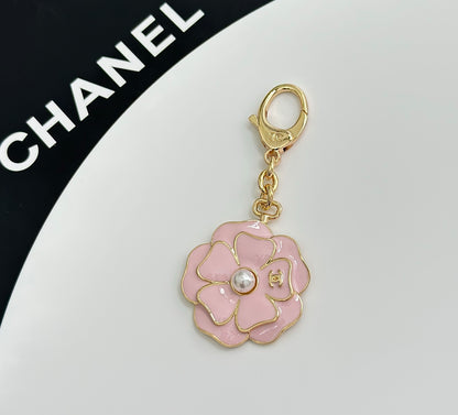CHL Enamel Camellia and Faux Pearl Key Chain 3 Color's
