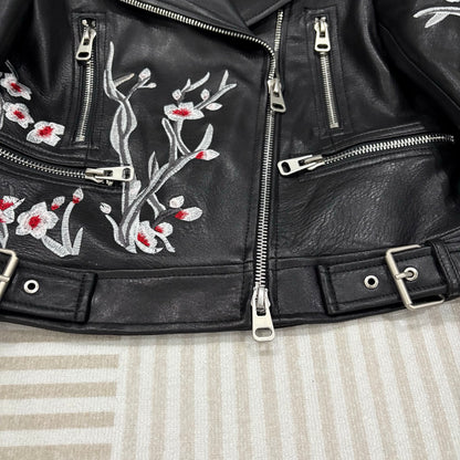 M*QUEEN Embroidered Leather Moto Biker Jacket  Limited