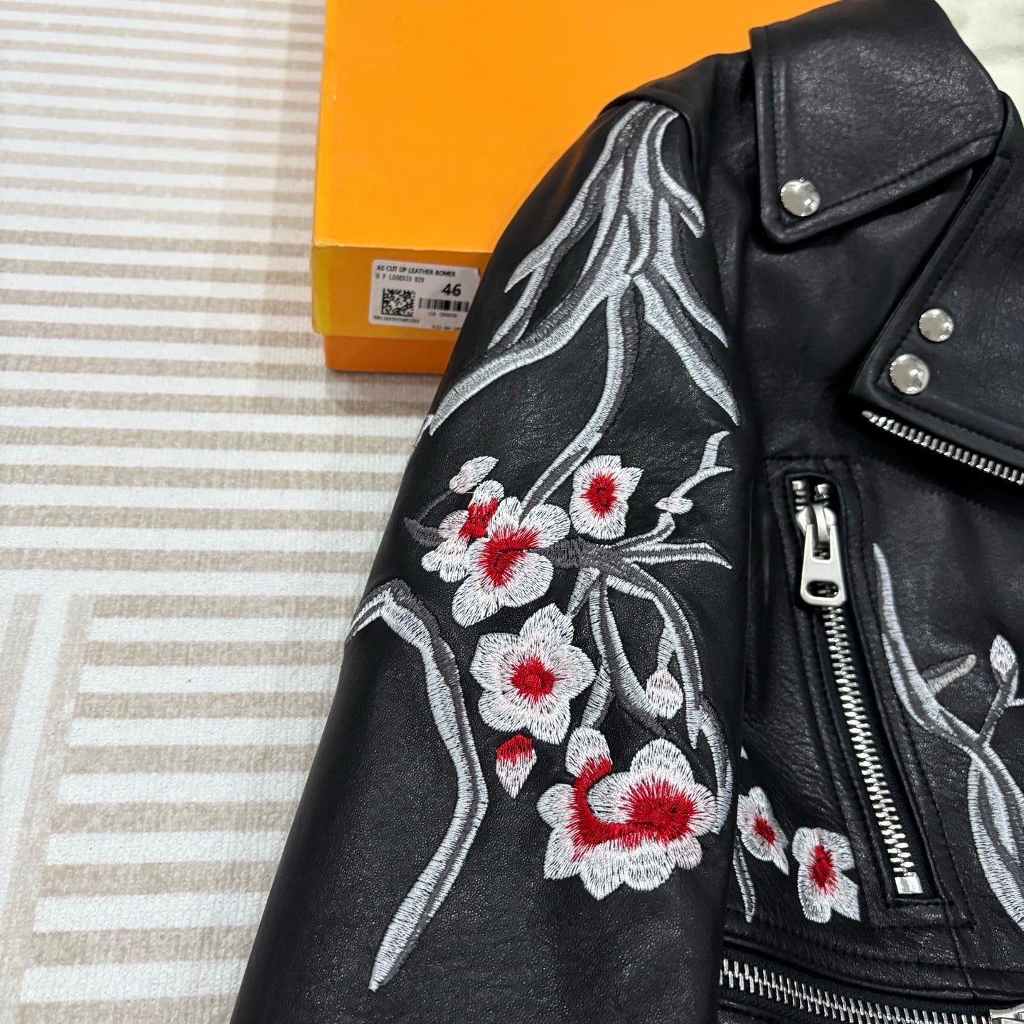 M*QUEEN Embroidered Leather Moto Biker Jacket  Limited