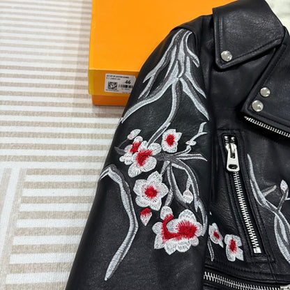M*QUEEN Embroidered Leather Moto Biker Jacket  Limited
