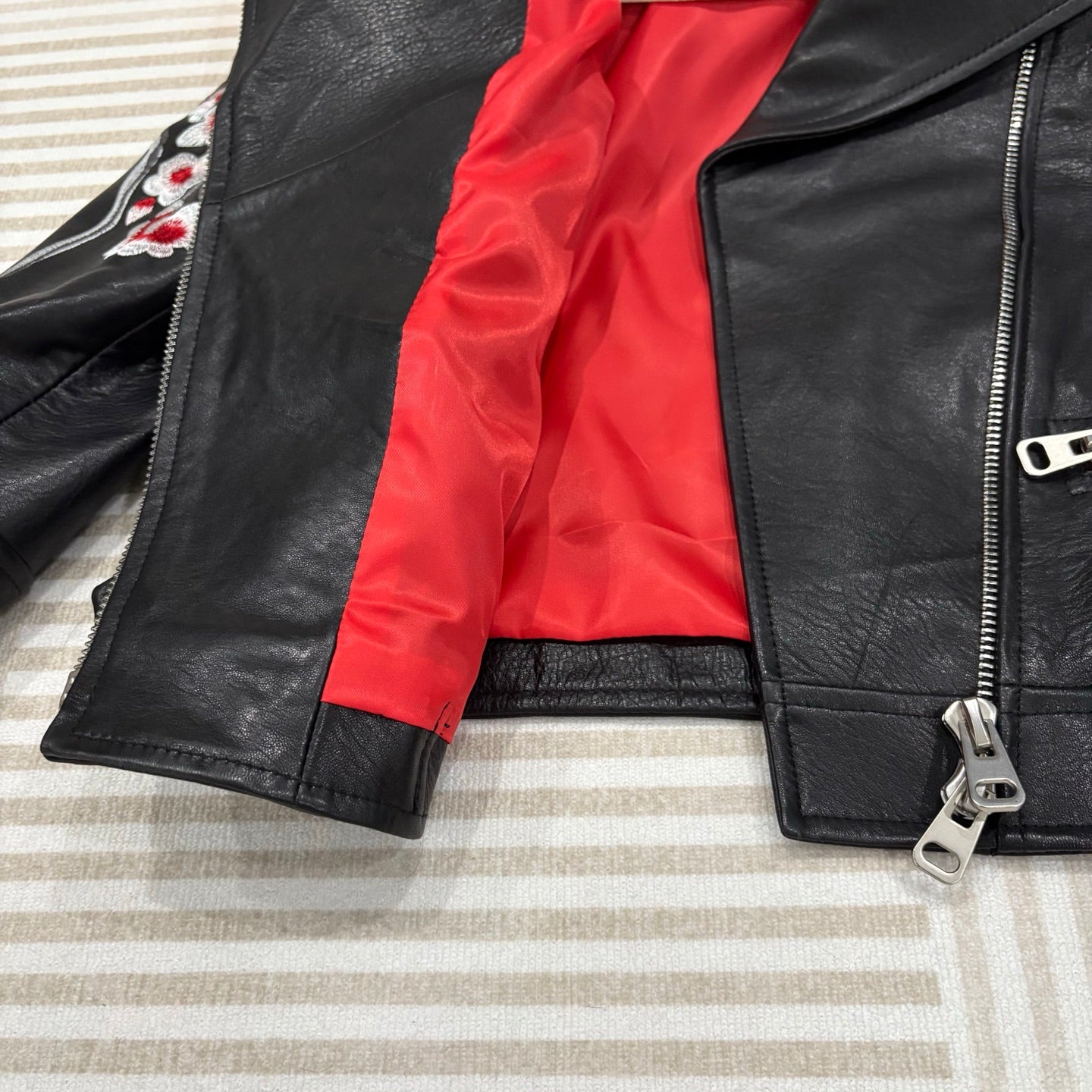 M*QUEEN Embroidered Leather Moto Biker Jacket  Limited
