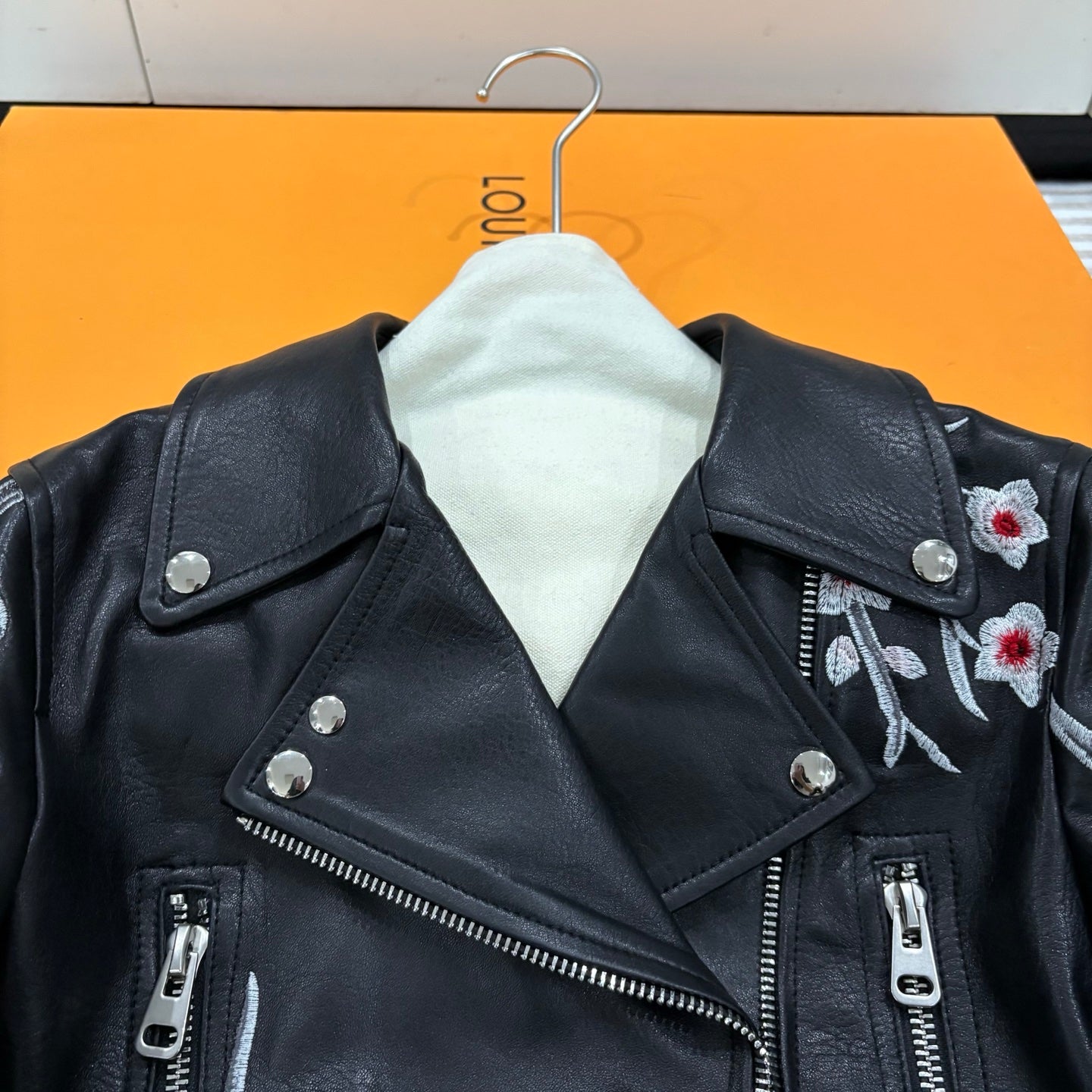 M*QUEEN Embroidered Leather Moto Biker Jacket  Limited