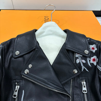 M*QUEEN Embroidered Leather Moto Biker Jacket  Limited