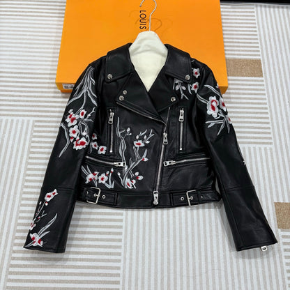 M*QUEEN Embroidered Leather Moto Biker Jacket  Limited
