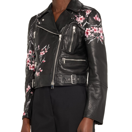 M*QUEEN Embroidered Leather Moto Biker Jacket  Limited