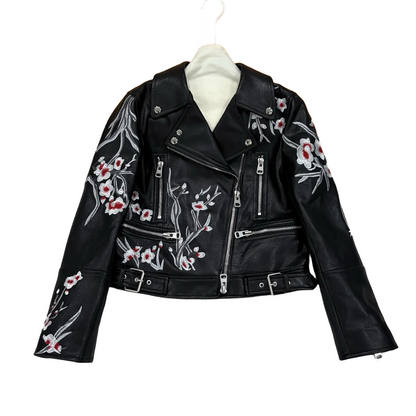M*QUEEN Embroidered Leather Moto Biker Jacket  Limited