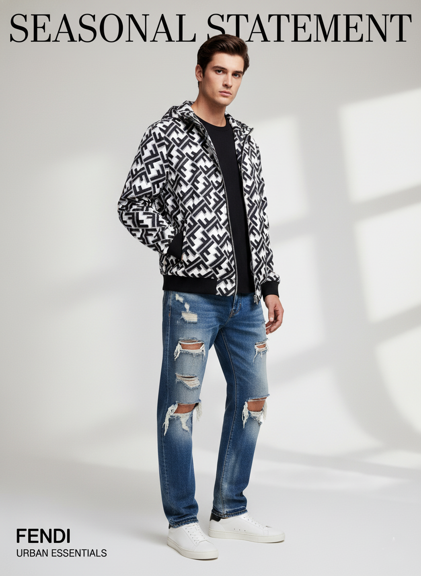 FEN  Man Jacket Windbreak Hoodie Monogram