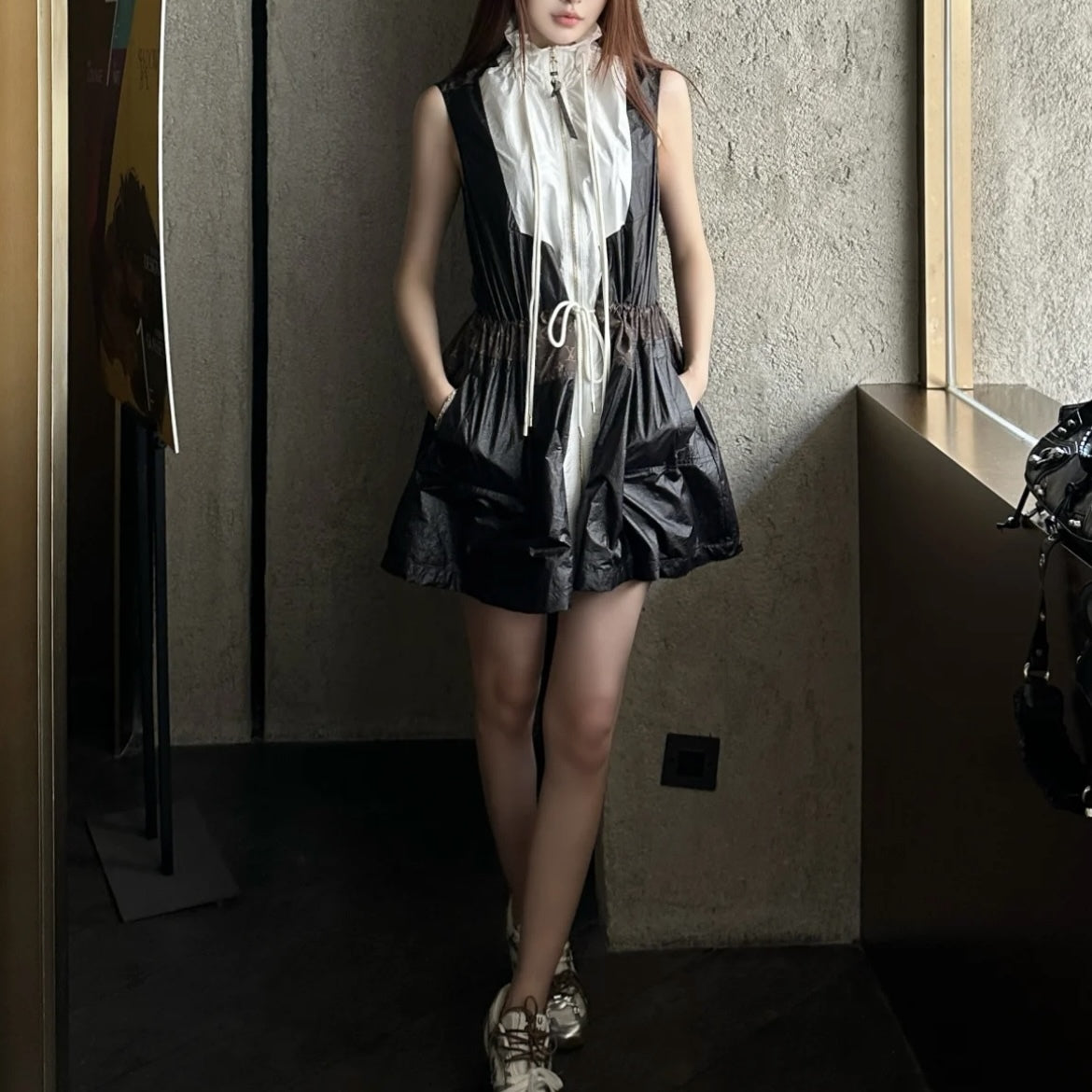 LU Color-Blocked Drawstring Dress