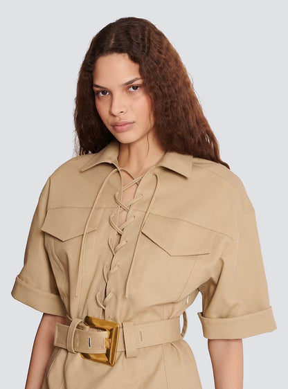 BALM  cotton gabardine lace-up dress 2 Color's Limited