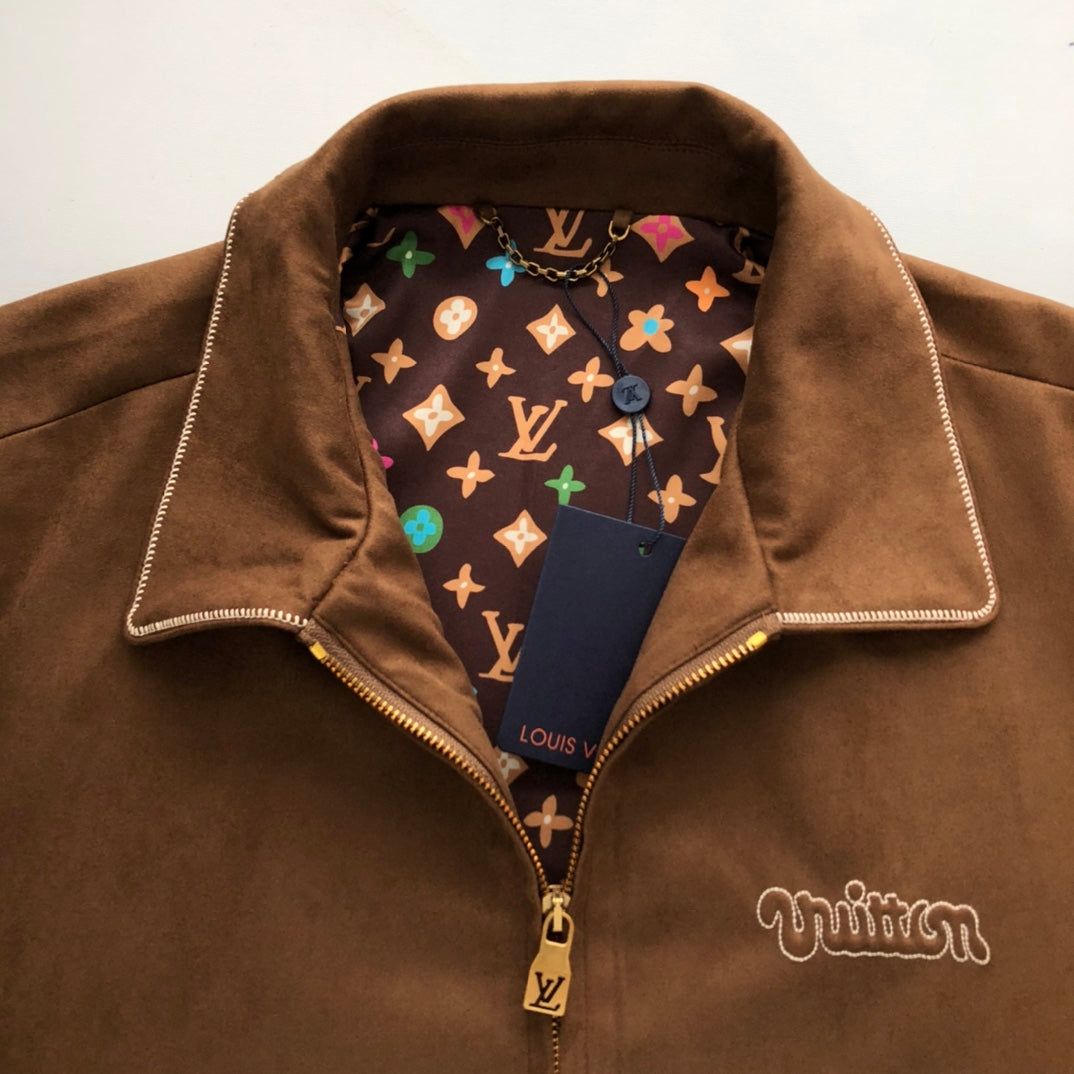 LU Embroidered Suede Calfskin Bomber Jacket Man Limited IOF