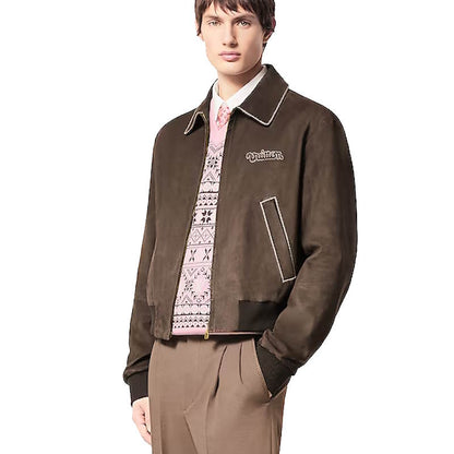 LU Embroidered Suede Calfskin Bomber Jacket Man Limited IOF
