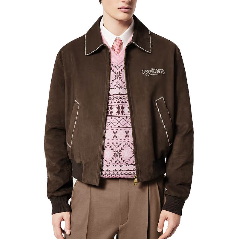LU Embroidered Suede Calfskin Bomber Jacket Man Limited IOF