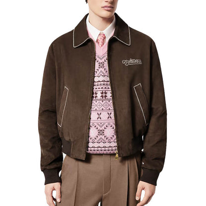 LU Embroidered Suede Calfskin Bomber Jacket Man Limited IOF