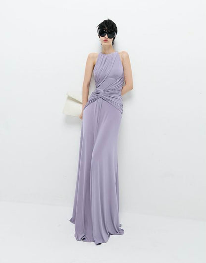 HERVE Party Genevra Purple Ruched Maxi dress