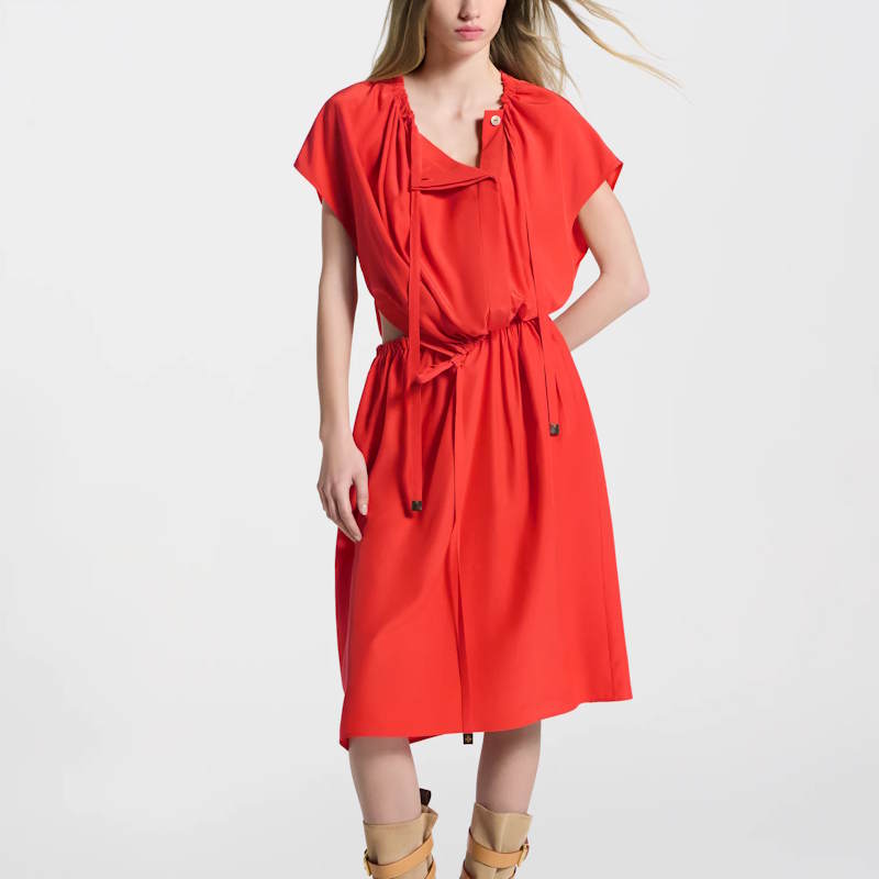 LU Woman Washed Silk Drawstring Dress QQ limited
