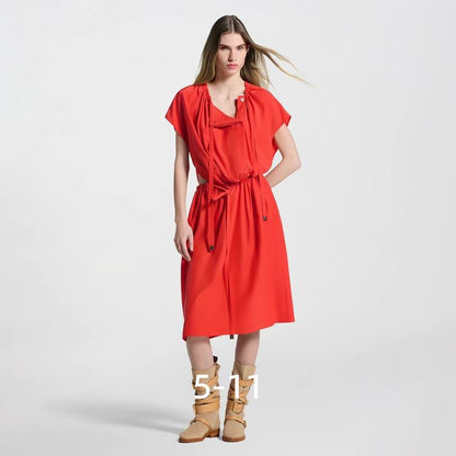 LU Woman Washed Silk Drawstring Dress QQ limited
