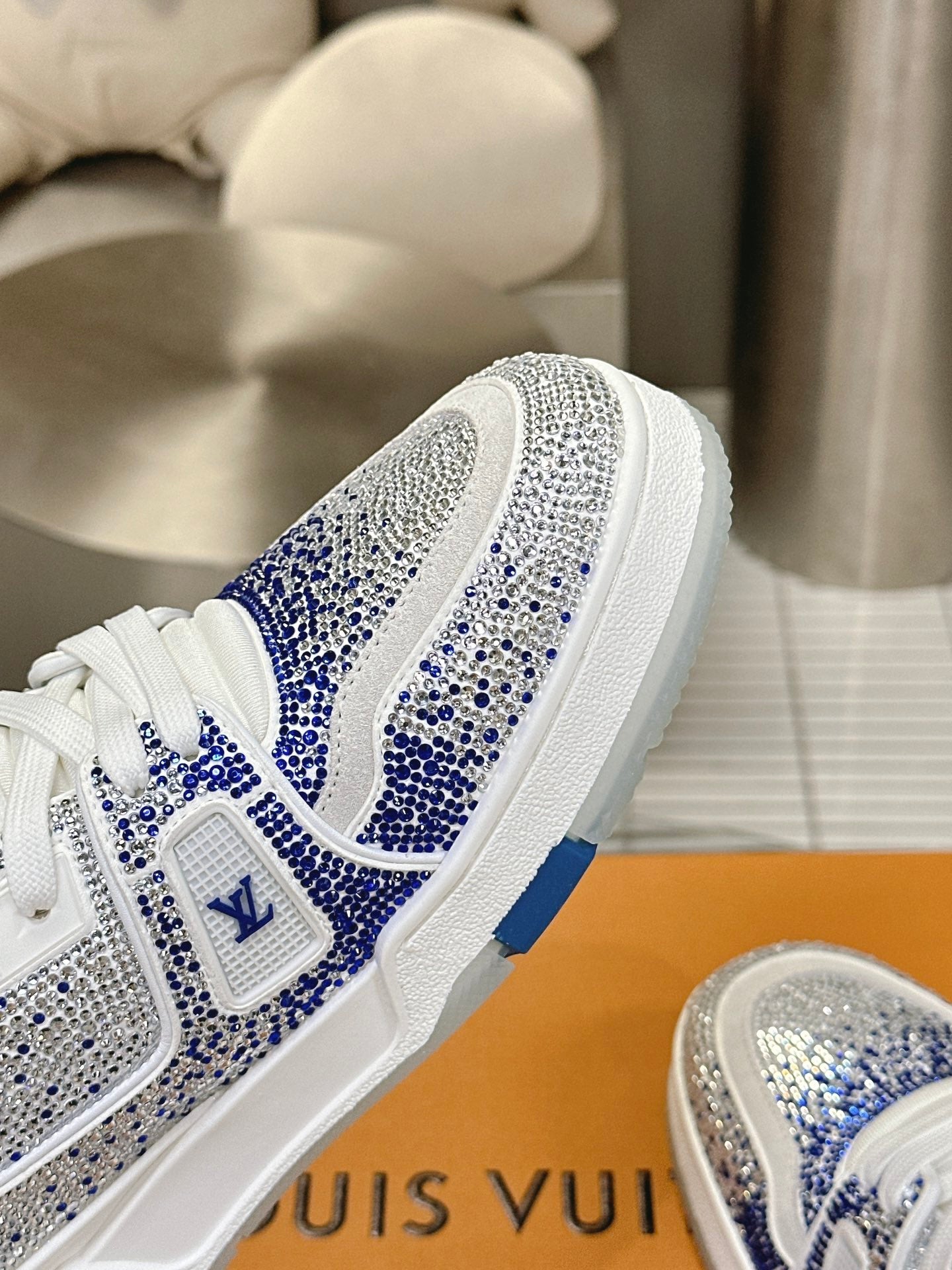 LU trainer Swarovski White Blue Sneakers