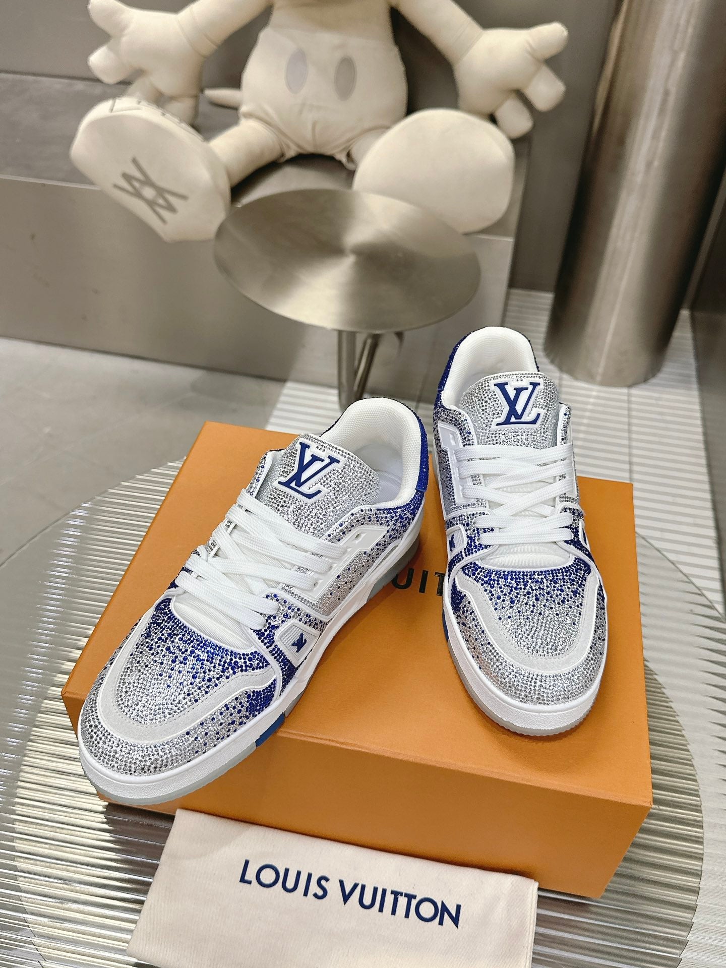 LU trainer Swarovski White Blue Sneakers