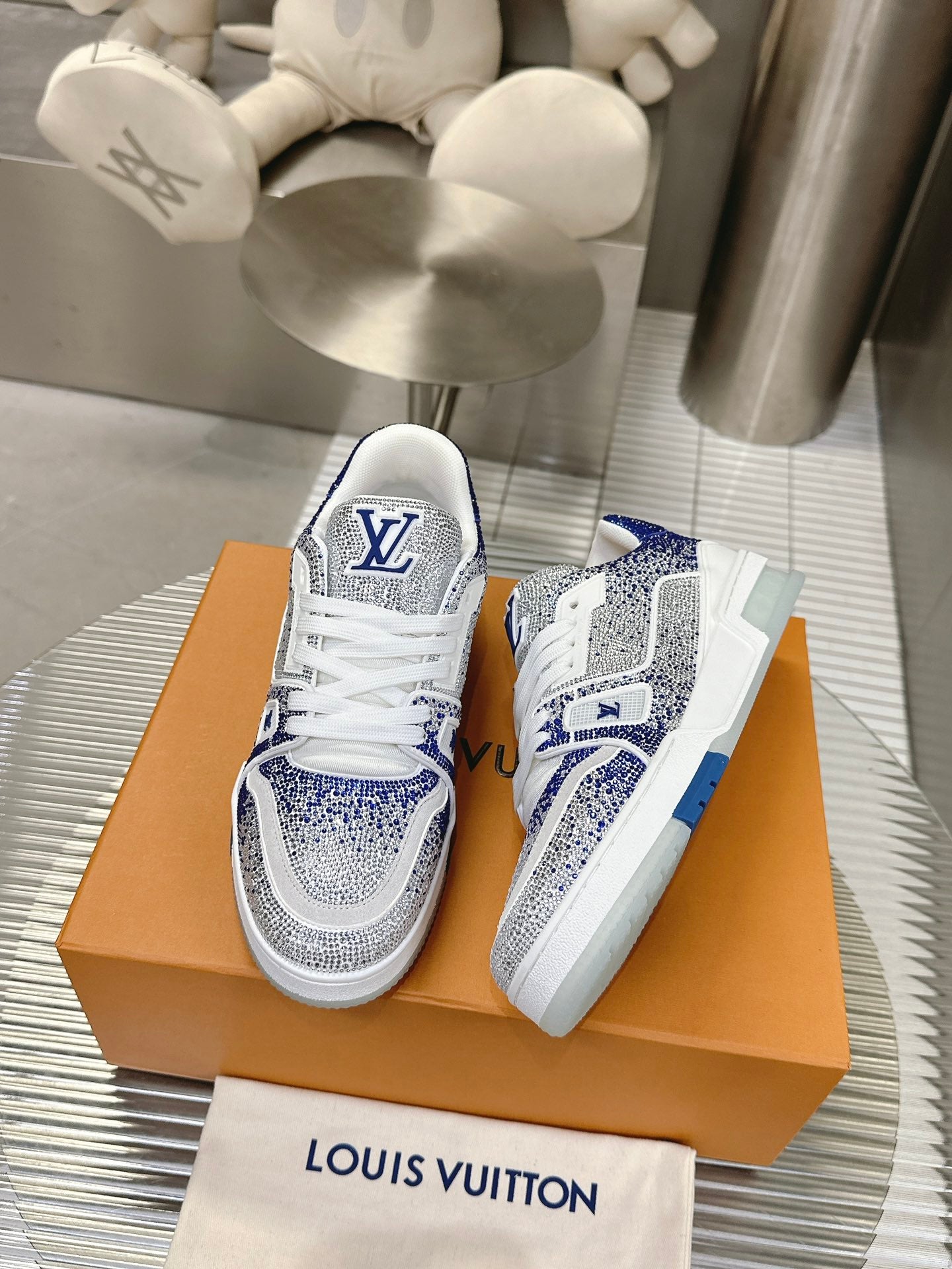 LU trainer Swarovski White Blue Sneakers