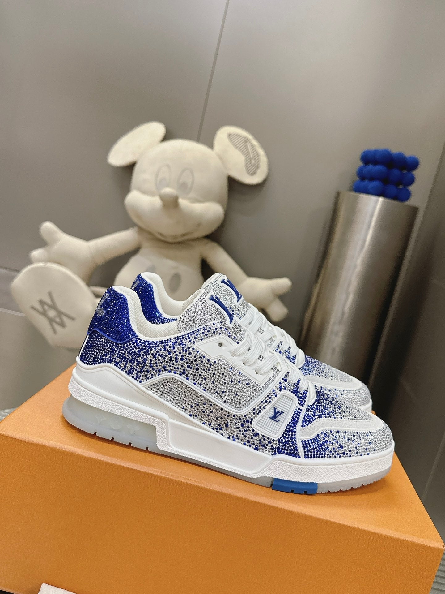 LU trainer Swarovski White Blue Sneakers