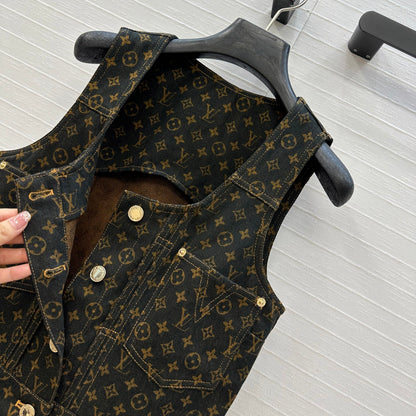 LU Monogram Denim Button Front Dress