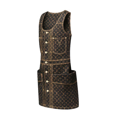 LU Monogram Denim Button Front Dress
