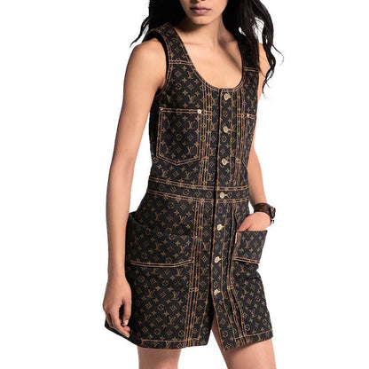 LU Monogram Denim Button Front Dress