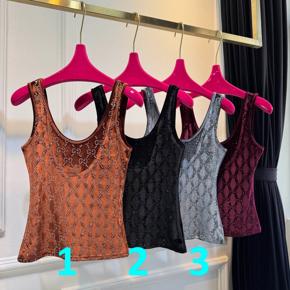 GU velvet woman stretchy  Top -Shirt 3 Color's Crystal