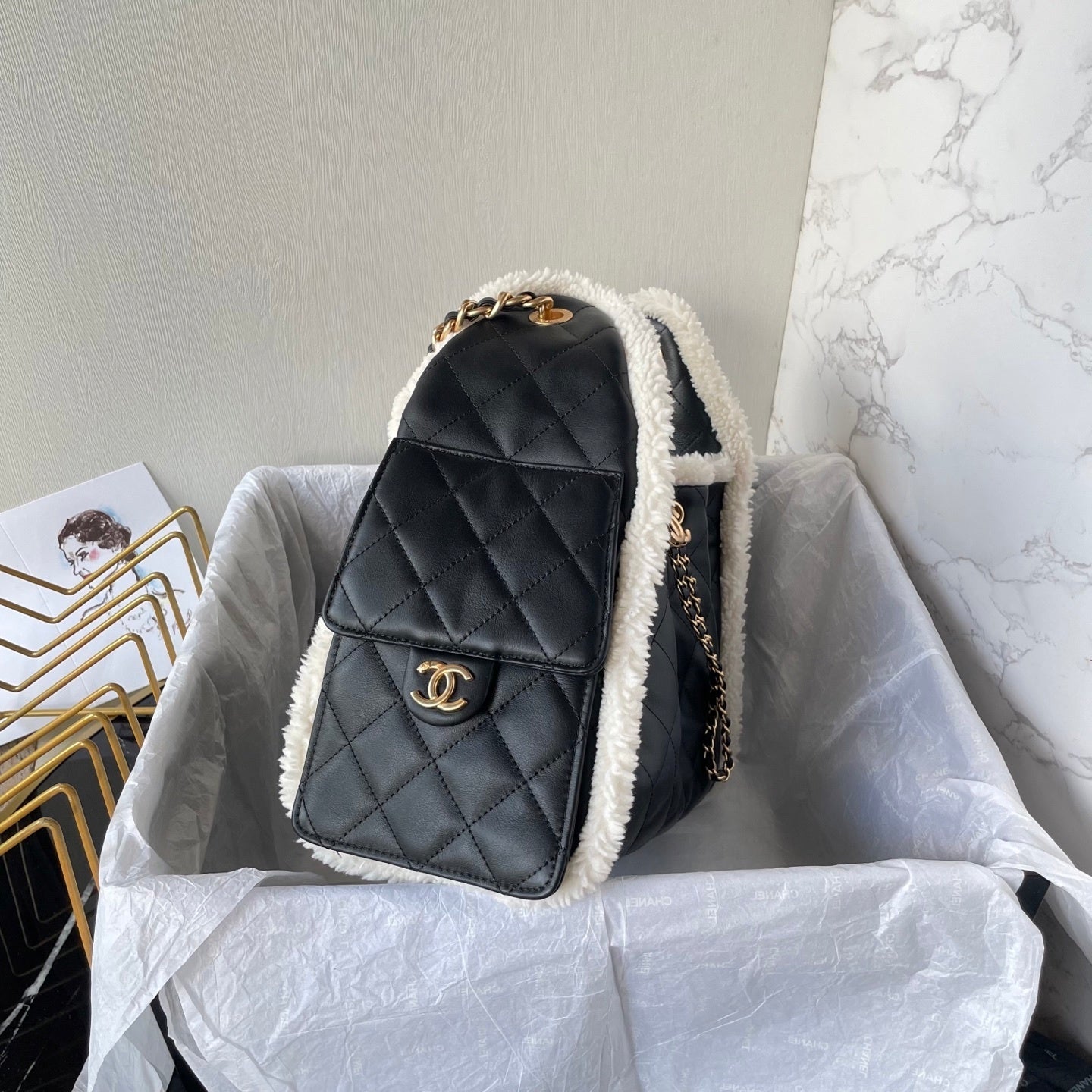 CHL Shearling trim  Bag 32 cm