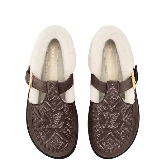 LU shearling fur shoes sandals Woman