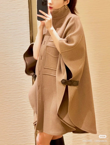 LU Button-Up Cape Cashmere  Woman Jacket Coat IOF