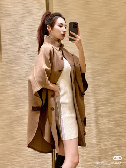 LU Button-Up Cape Cashmere  Woman Jacket Coat IOF