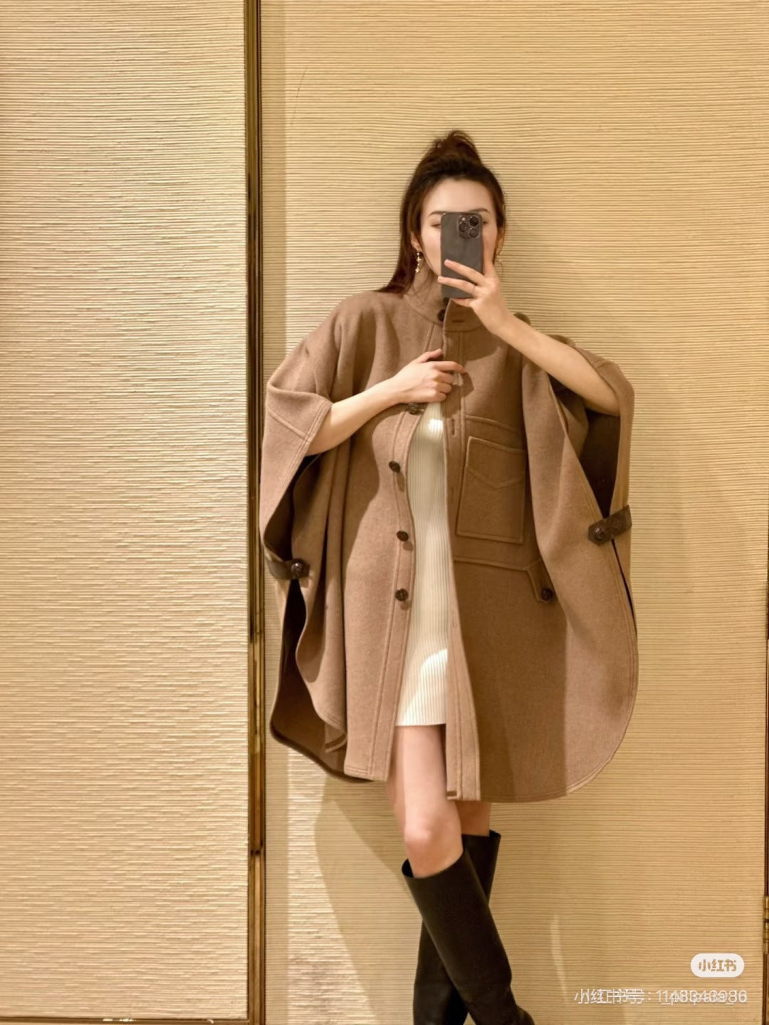 LU Button-Up Cape Cashmere  Woman Jacket Coat IOF