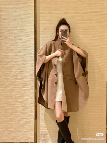 LU Button-Up Cape Cashmere  Woman Jacket Coat IOF