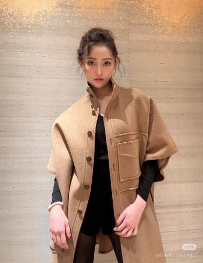 LU Button-Up Cape Cashmere  Woman Jacket Coat IOF