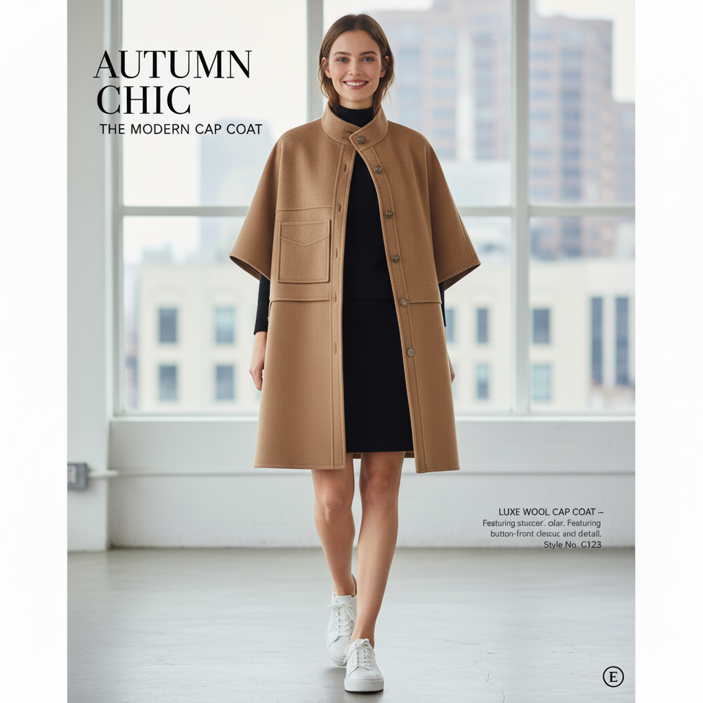LU Button-Up Cape Cashmere  Woman Jacket Coat IOF