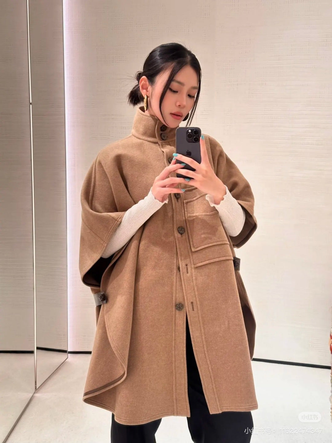 LU Button-Up Cape Cashmere  Woman Jacket Coat IOF