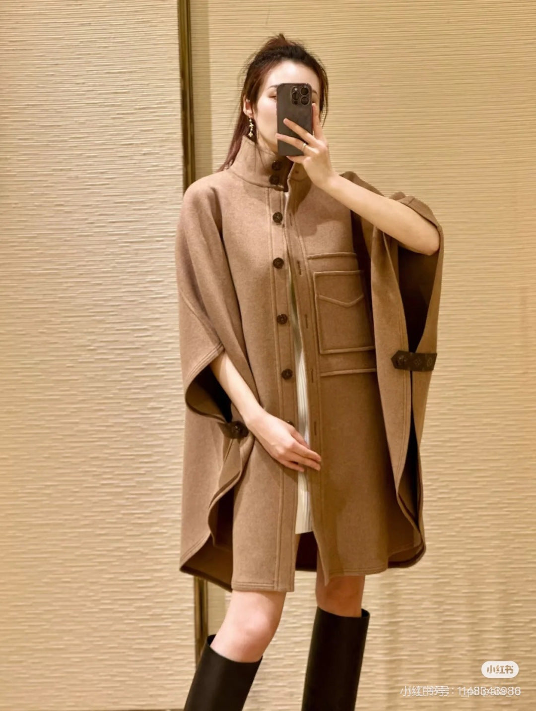 LU Button-Up Cape Cashmere  Woman Jacket Coat IOF