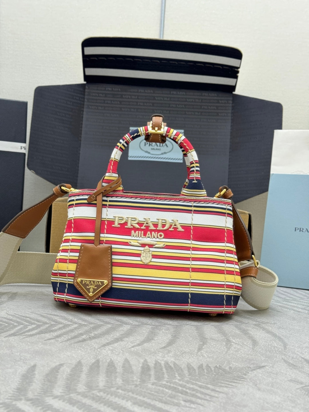 PRD Jardinière striped cotton canvas bag 22 cm