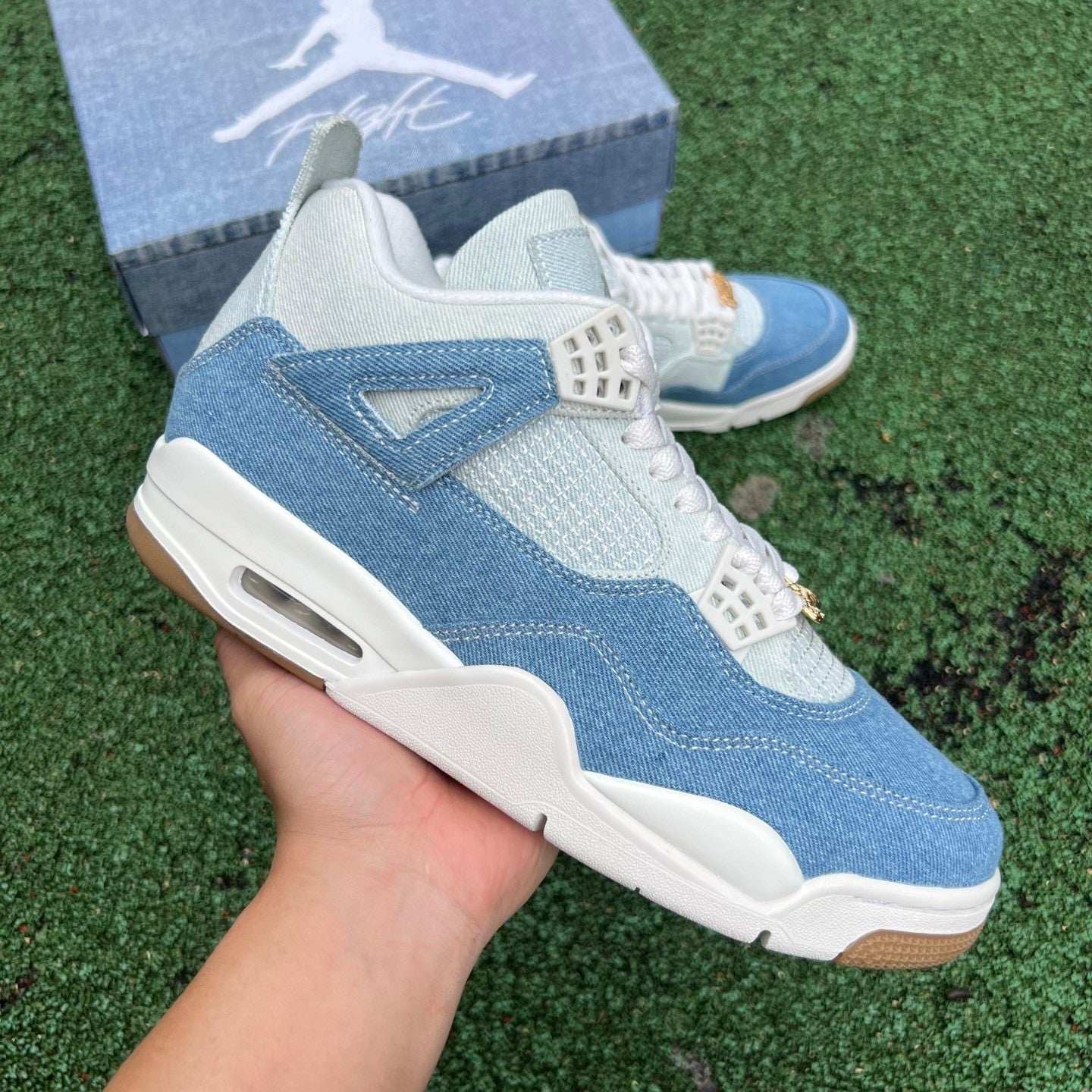 N*KE Air Jorda 4 AJ4 Denim  Worn Blue Sneakers 46