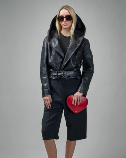 A1LAIA Bomber Biker Leather Jacket